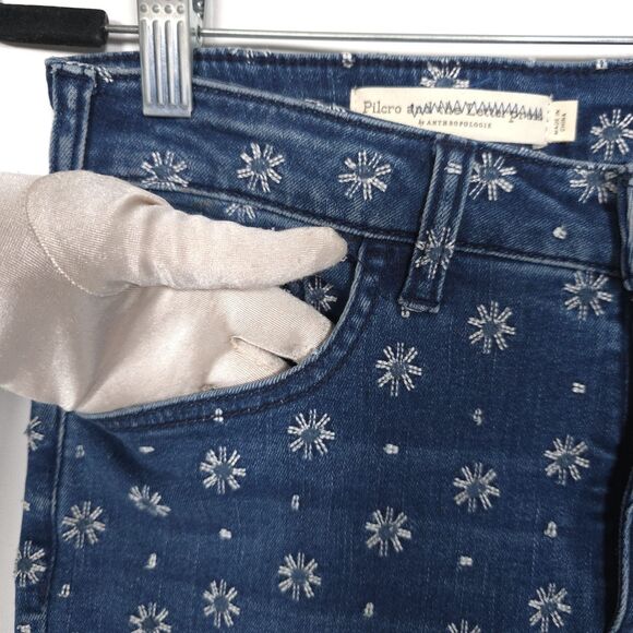 PILCRO ANTROPOLOGIE High Rise Bootcut Jeans Floral Print Blue Size 28 - Picture 11 of 14